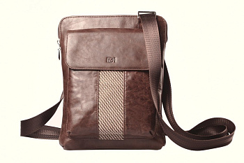 Сумка мужская D.Morelli малая "Бранд" нат. кожа, с карманом, коричневая