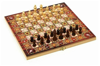 Игра настольная Шахматы, шашки, нарды "Узоры" (дерево) 29*29 см