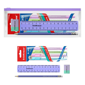 Набор канц. принадлежностей "Pastel" фиолетовый (4 ручки, карандаш, линейка, ластик) ErichKrause