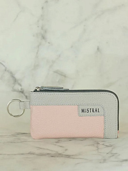 Футляр для ключей  D.Morelli "Мистраль" из нат.кожи, на молнии, пепельно/розовый