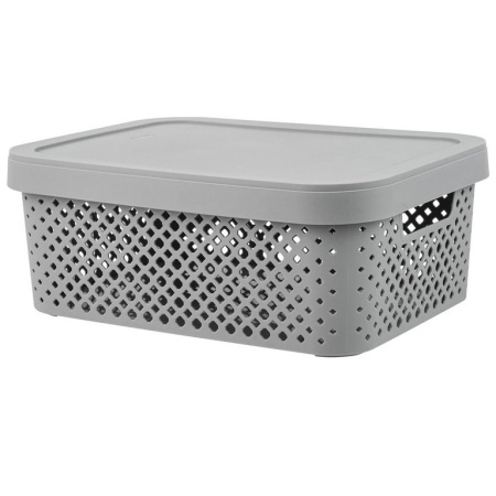 Корзина для хранения пластик. 10л. с крышкой 36*27*13 см цв. серый шторм