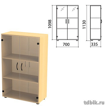 Шкаф для бумаг "Канц" закрытый со стеклом, 2 двери (700*335*1130 мм), цвет бук