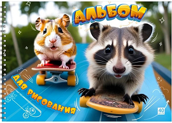 Альбом для рисования А4 40л. на спирали "Гонка на скейтах" Lamark