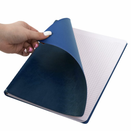 Бизнес-блокнот А4  80л., 200*252 мм, кожзам на гребне Brauberg "Office PRO" клетка, синий