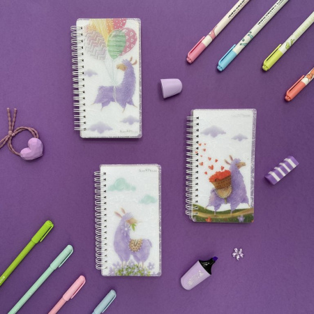 Блокнот А6  80л., 90*160 мм, на гребне с резинкой "CUTE JOURNAL.ЛАВАНДОВЫЕ ЛАМЫ" (3 вида)