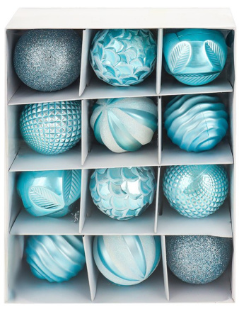 Набор шаров  цвет голубой 60 мм 12 шт "Метель" (ассорти)