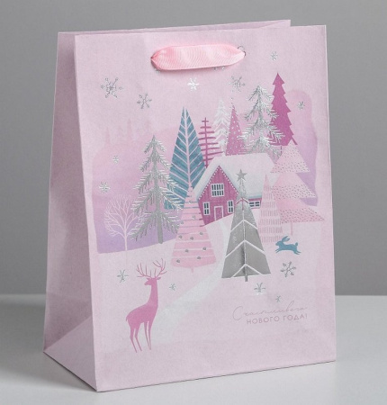 Пакет бумажный НГ 18*23см крафт "Домик на опушке"