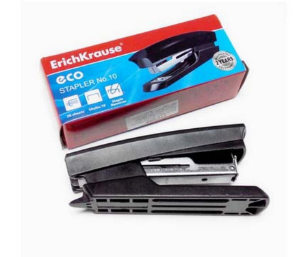 Степлер № 10 до 20л Erich Krause ECO черный с антистеплером (глубина 50мм)