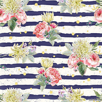 Бумага упаковочная 70*100см  в рулоне "Морские цветы"