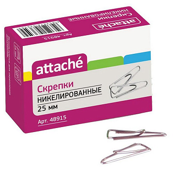Скрепки 25 мм 100 шт/уп никелированные треугольные с загнут. краем "Attache"