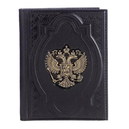 Обложка для автодокументов Макей, нат. кожа с Гербом, черная