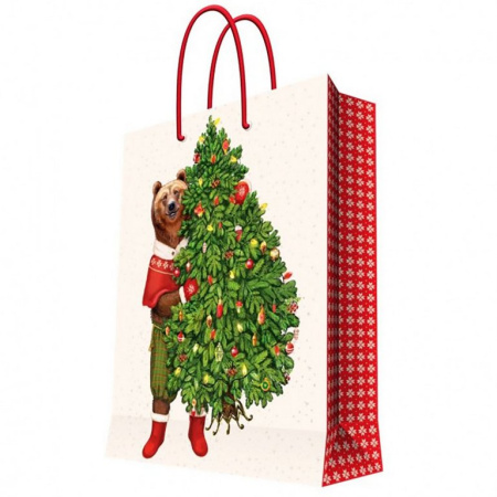 Пакет бумажный НГ 33*46см ламиниров. "Мишка держит елку"