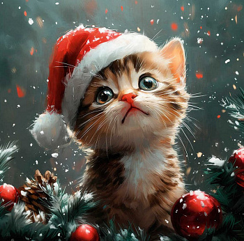 Алмазная мозаика 30*30см "Новогодний котенок" Феникс+