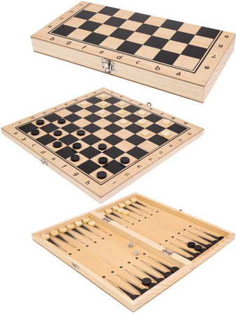 Игра настольная Шахматы, шашки, нарды (дерево) поле 24 см Рыжий Кот