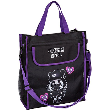 Сумка для доп.занятий deVENTE "Anime Girl" A4+ (31x36x13 см) текстильная, черная