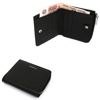 Портмоне FABRETTI женское, нат. кожа, 11*10*3см, черный