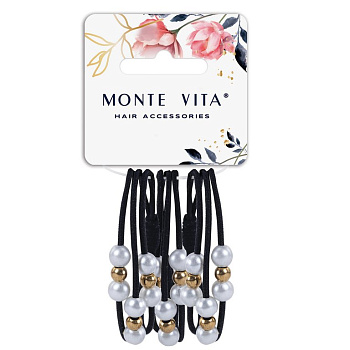 Резинки для волос в наборе 3 шт. с жемчужинами, черные 0,2*14см MONTE VITA