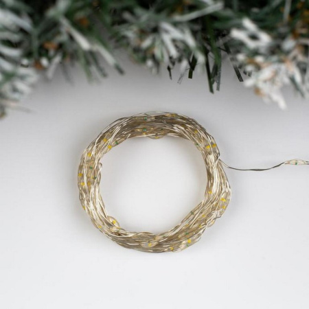 Гирлянда комнатная Нить  "Роса"  5м, 100 теплых ламп, 2 реж., на батарейках (от 0 до +35 °С)