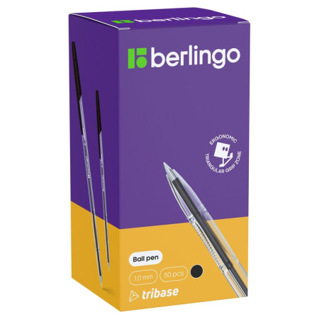 Ручка шариковая Berlingo "Tribase" 1 мм, черная (линия 0,8мм)