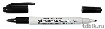 Маркер перманентный   двусторонний 2-4 мм Crown круглый, черный