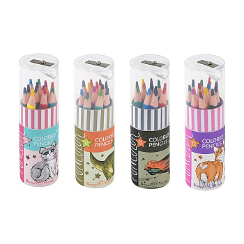 Набор карандашей  12 цв.  короткие трехгранные Bruno Visconti "Funcolor" в тубусе с точилкой