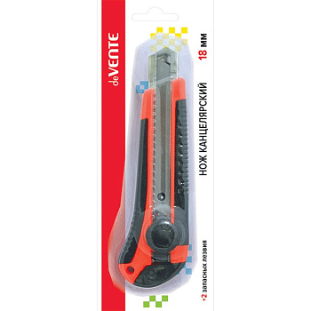 Нож канцеляр. шир. 1,8 см, метал. направ. 2 запас. лезвия, с фиксатором, резиновые вставки deVENTE