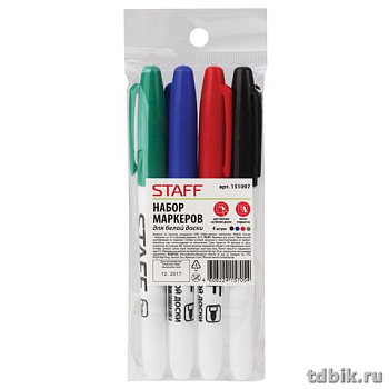 Набор маркеров для доски  4шт STAFF 2-4мм круглые (спиртовые)