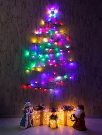 Гирлянда комнатная Нить  9м, 100 цветных ламп, 8 реж., темный провод 220Вт (со звездой) MILAND