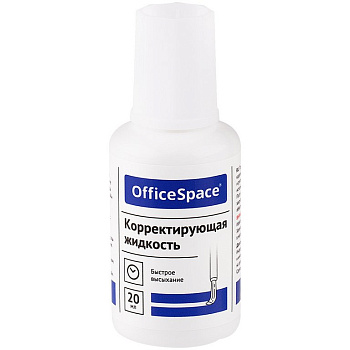 Коррект. жидкость OfficeSpace (20мл) с кисточкой, быстросохнущая (мет.шарик)