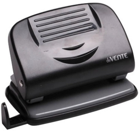 Дырокол до 20л пластик. deVENTE "Stripe" с линейкой, чёрный