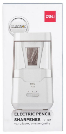 Точилка электрическая Deli 1 отверстие, белая, от батареек или от кабеля USB