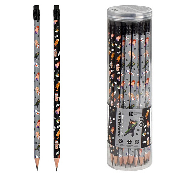 Карандаш ч/г HB с рис. трехгранный Феникс+ "Коты разных стран" с ластиком (дерево)