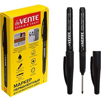 Маркер с удлиненным наконечником перманентный 1,5 мм круглый, черный deVENTE