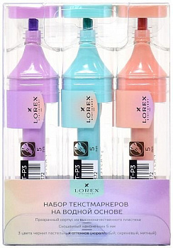 Набор текст-маркеров  3 шт LOREX "PASTEL" (сиреневый, мятный, коралловый)