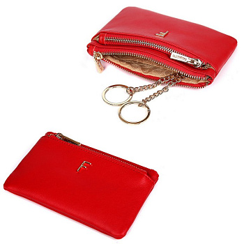 Портмоне FABRETTI женское, нат. кожа, 13,5*9*0,5см,  красный