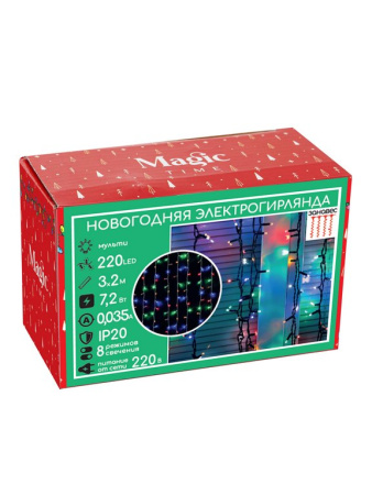 Гирлянда комнатная Занавес 3*2м, 220 цветных ламп, 8 реж., темная нить