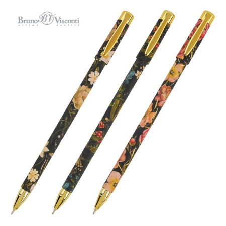 Ручка шариковая с рис. Bruno Visconti "Flora Black" 0,38мм синяя (стерж. 138мм, линия 0,36мм) игольч