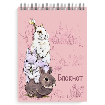 Блокнот А7  32л.,  75*105 мм, на гребне "КРОЛИКИ"