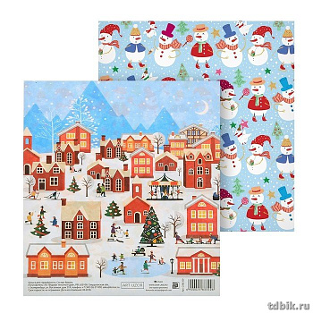 Бумага двусторон. 15,5*15,5см НГ "Мистер Снеговик"  180гр/м