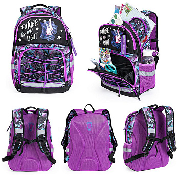 Рюкзак школьный для девочки Seventeen "Черный единорог" 41x30x18 см.