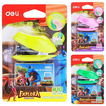 Степлер № 10 мини до 15л Deli "Explora" + скобы