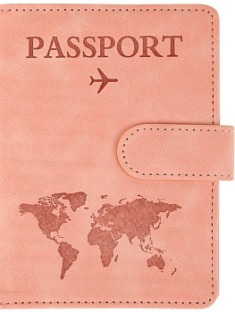Обложка для паспорта MILAND "Путешествие" с отделениями для карт на магните кожзам, розовая