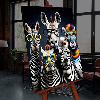 Роспись по номерам (холст) 40*50см черный светящ. краска "Полосатая компания" (основа+краски+кисти)