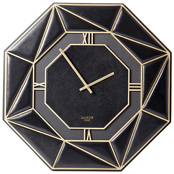 Часы настенные Макей "Deco" нат. кожа 42*42 см, цвет черный