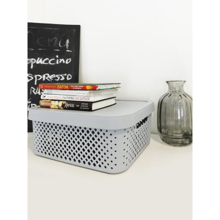 Корзина для хранения пластик. 10л. с крышкой 36*27*13 см цв. серый шторм