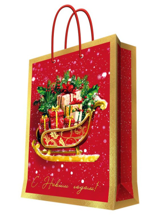 Пакет бумажный НГ 33*46см ламиниров. (сани с подарками)