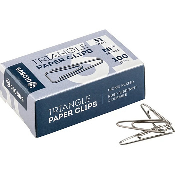 Скрепки 31 мм 100 шт/уп никелированные треугольные с загнутым краем Globus С31-100 Н