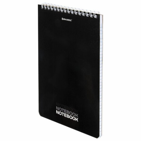 Блокнот А5  60л., 146*206 мм, на гребне BRAUBERG "Black" клетка