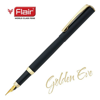 Ручка перьевая Flair "Golden eve" подар.футляр синяя 0,5 мм, корпус черный металл