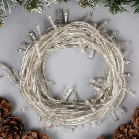 Гирлянда комнатная Нить 10м, 100 холодных ламп, 8 реж., прозрач.провод (от -10 до +35 °С)